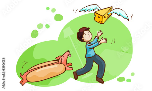 hot dog chase a man and butter have a wing for fly vector