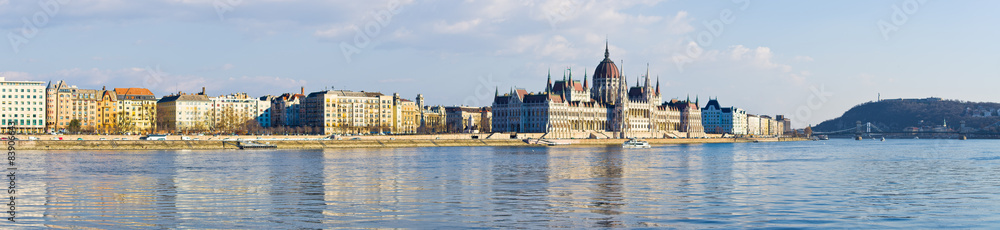 Panorama of Danube and Parliament in Budapest, Hungary Panorama of Danube and Parliament in Budapest, Hungary