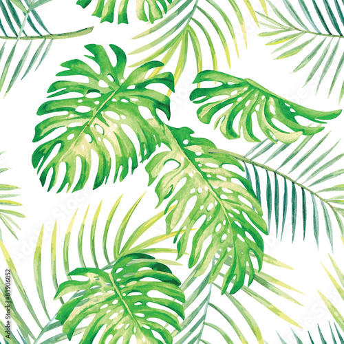 tropical plants watercolor pattern