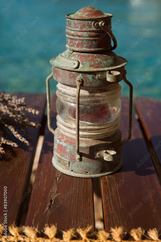 Lantern on restaurant dinner table Lantern on restaurant dinner table