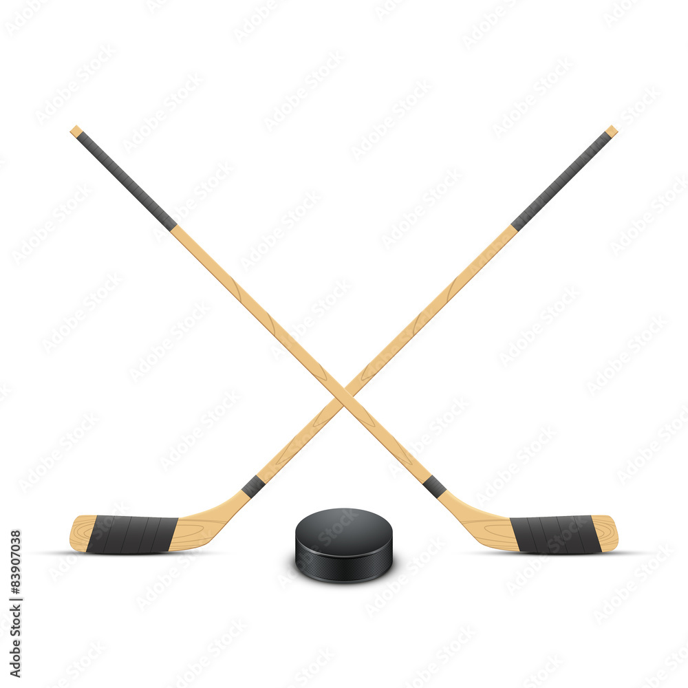 Fototapeta premium Ice Hockey puck and sticks. Vector.