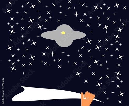 Hand with towel waving to alien ship