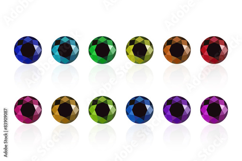 synthetic diamond set cubic zirconia semi-precious gems isolated