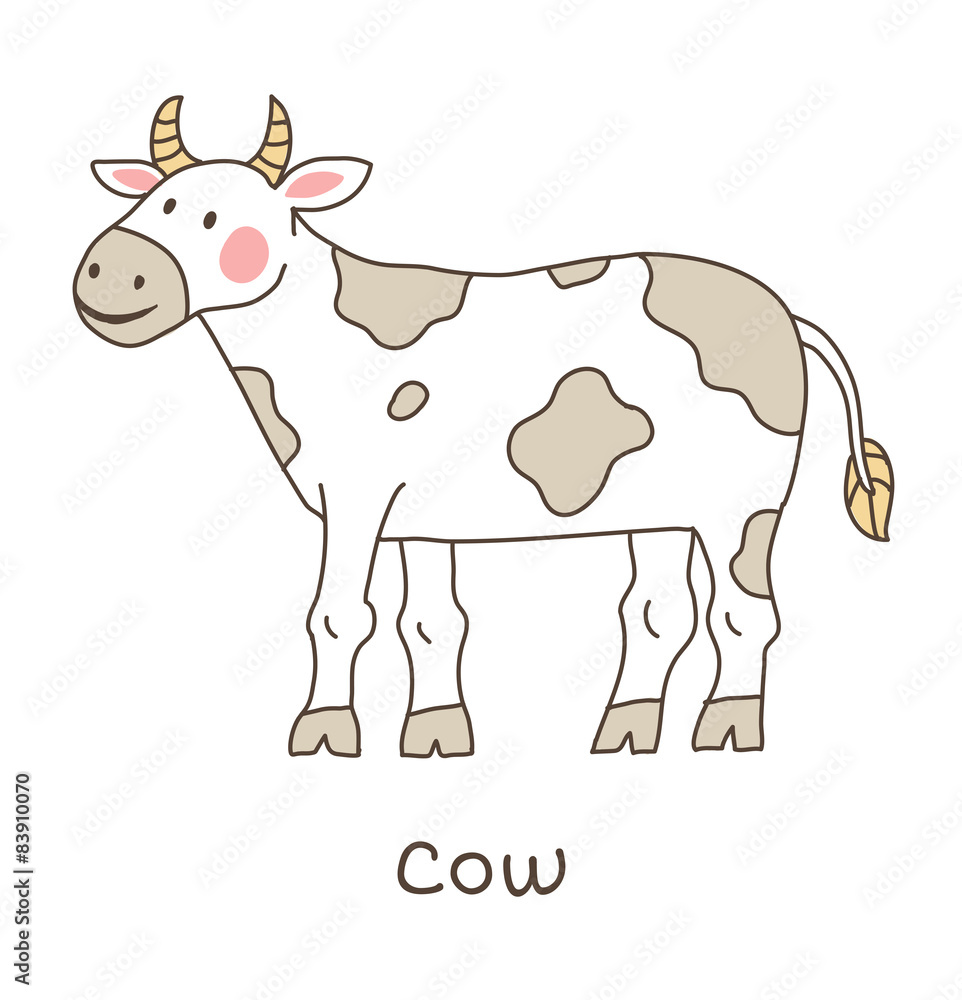 Funny cartoon cow, children illustration