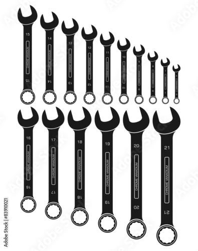 Open ring combined metric wrenches or spanners. From 6mm to 21mm