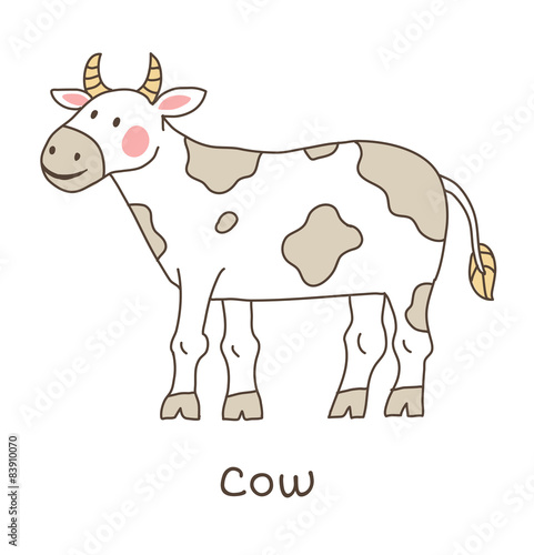 Funny cartoon cow  children illustration