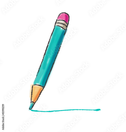 Colored cartoon pencil, isolated on white 