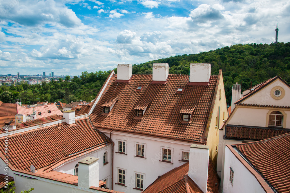 View of Prague on bright summer day