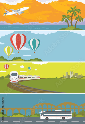 Set of Colorful Travel Banners with Flat Design. 