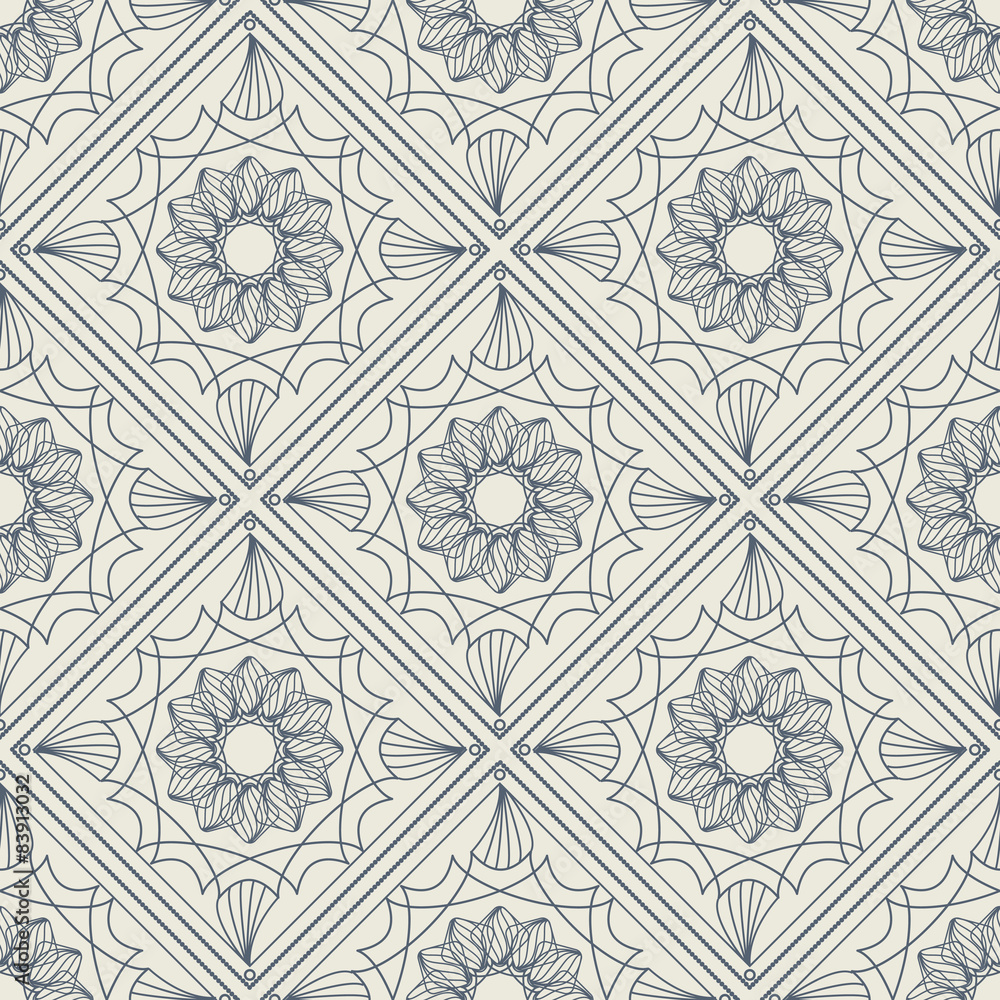 Lineart ornamental geometric floral pattern