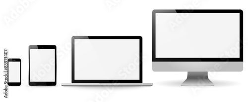 Set realistic Monitors laptop tablet and phone vector illustrati photo