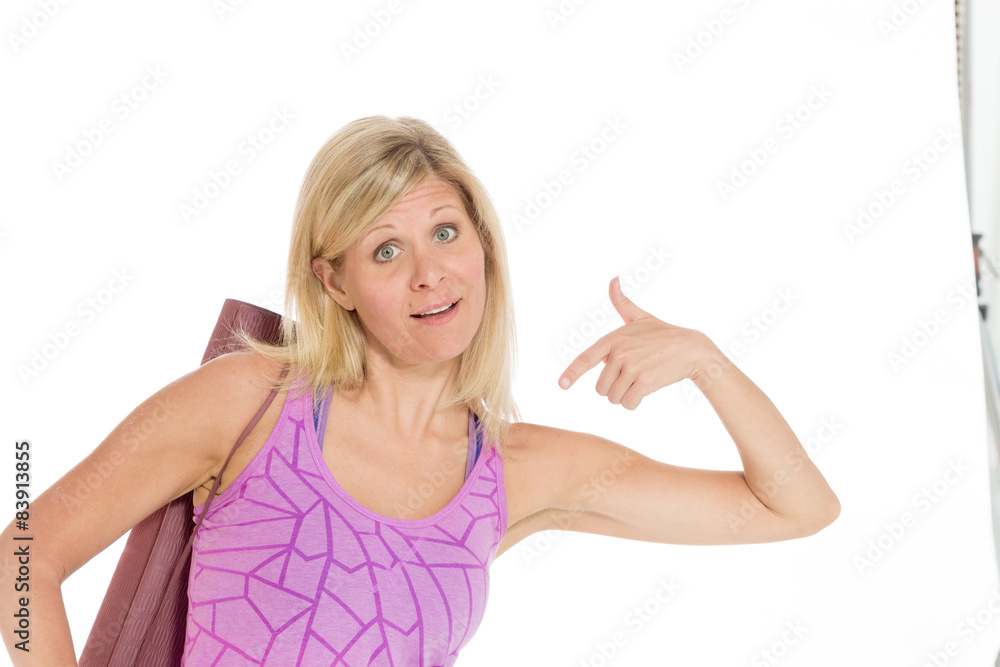 Model isolated pointing to herself Model isolated pointing to herself