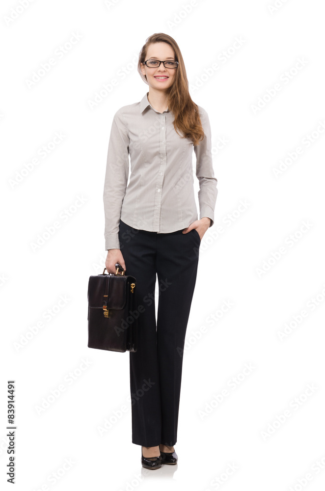 Business lady with case isolated on white Business lady with case isolated on white