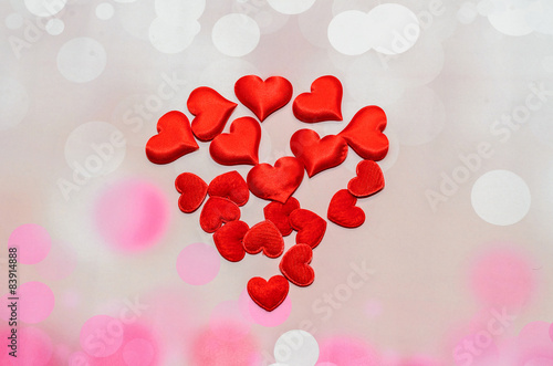 Textile red hearts, Valentines Day hearts, colored background