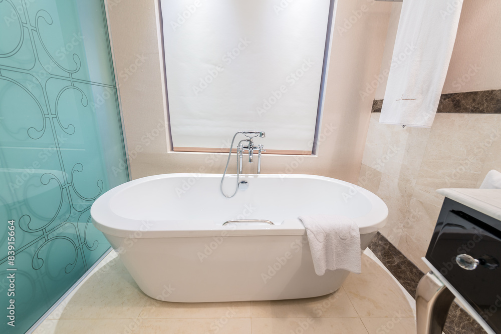 Fototapeta premium Modern bathroom interior with bathtub