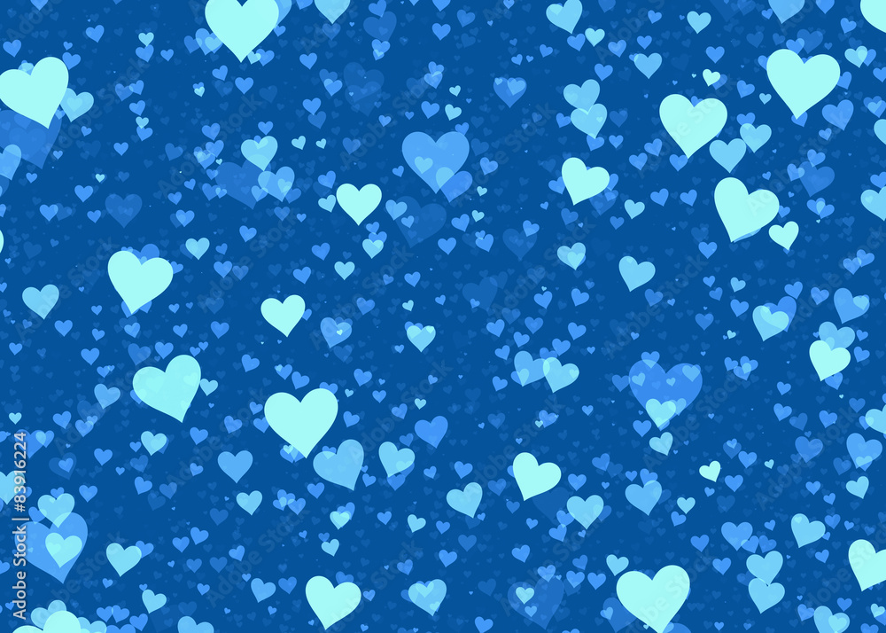 many multicolored hearts on blue background