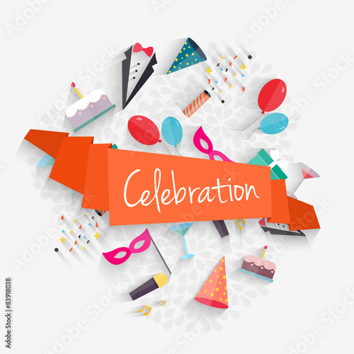 Celebration background with ribbon and party entertainment holid