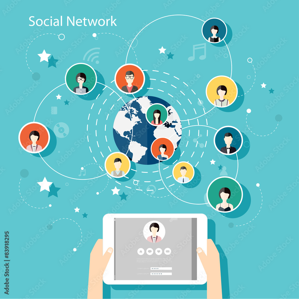 Obraz premium Social Network Vector Concept. Flat Design Illustration for Web