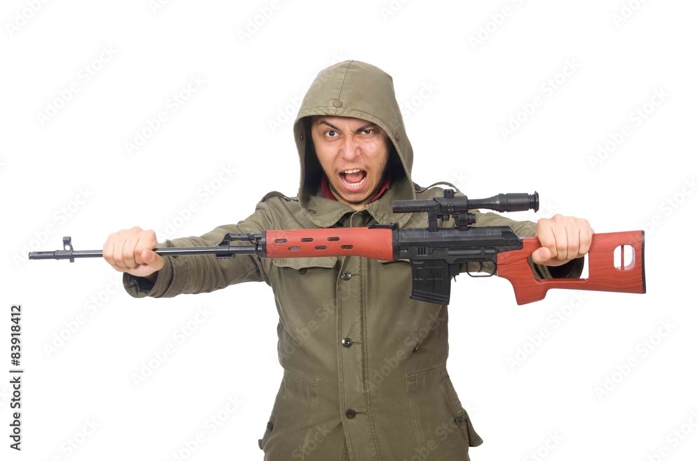 Fototapeta premium Man with a gun isolated on white