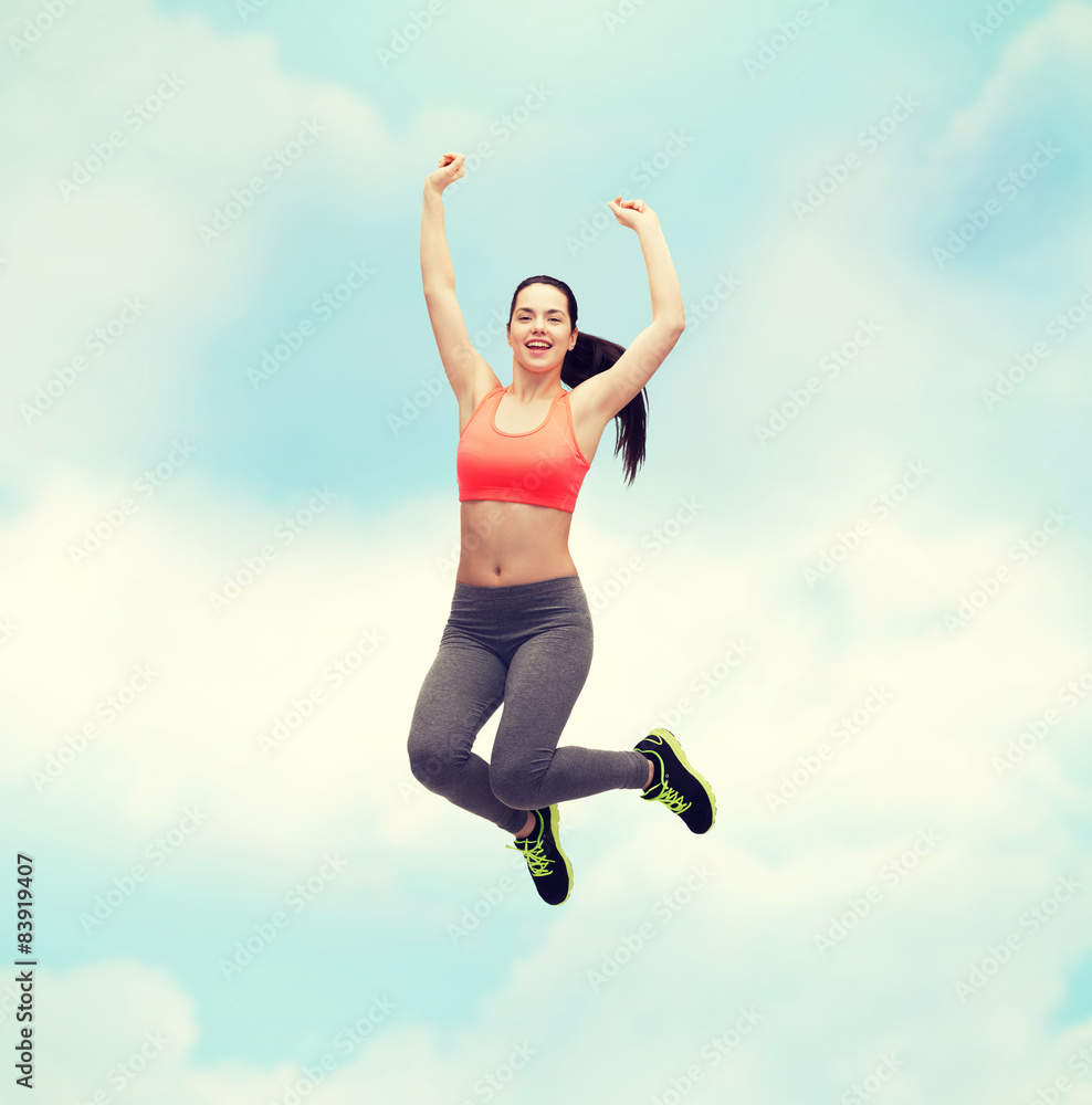 sporty teenage girl jumping in sportswear sporty teenage girl jumping in sportswear