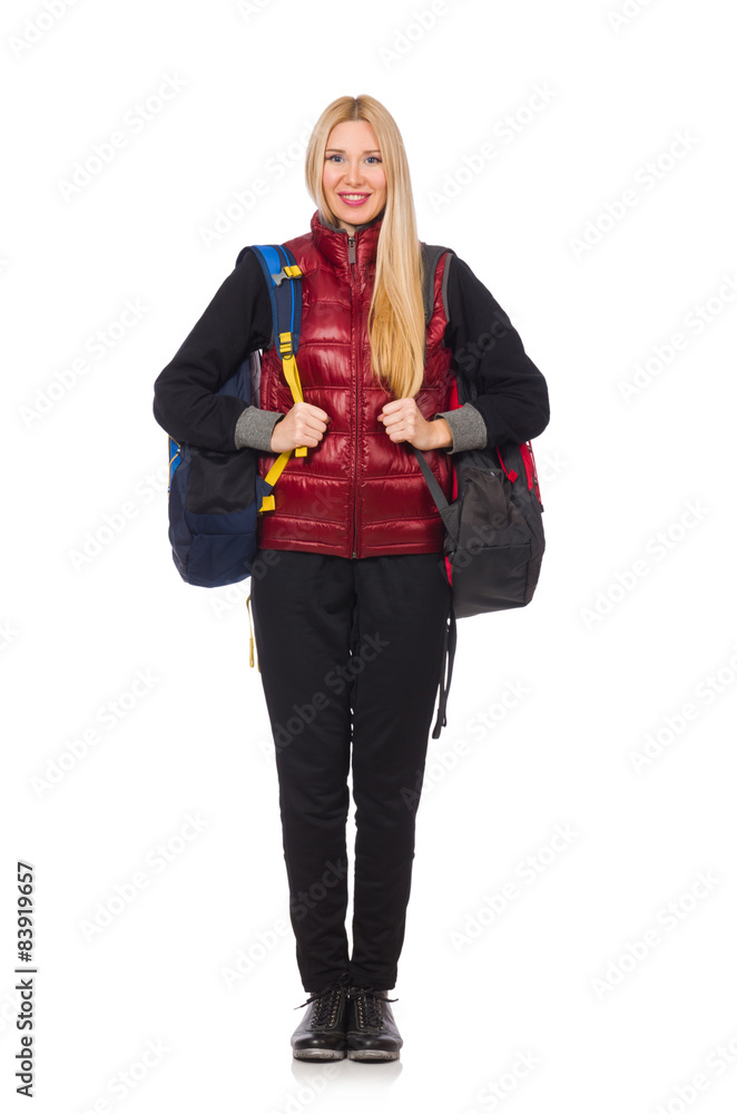 Young woman student with backpack isolated on white Young woman student with backpack isolated on white