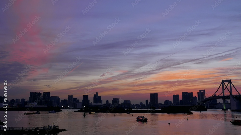 Tokyo bayside scape in sunset time Tokyo bayside scape in sunset time