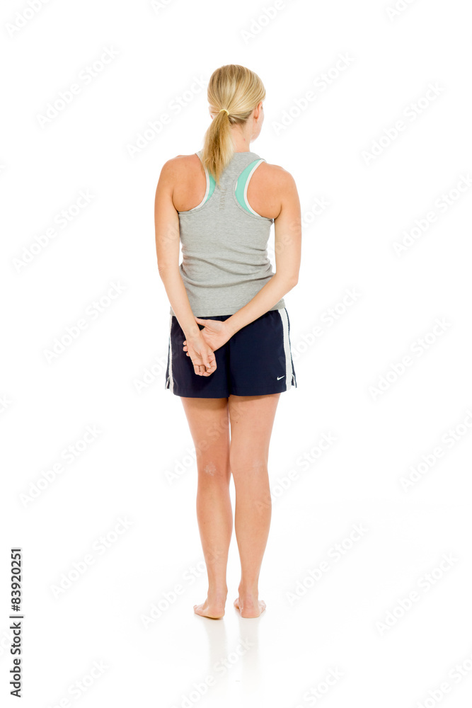 Model isolated showing her back Model isolated showing her back