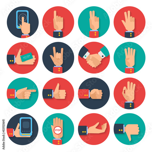 Hands icons set flat 