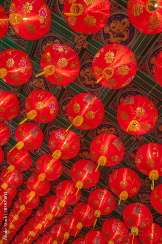 Chinese lanterns decorate the temple Thailand.