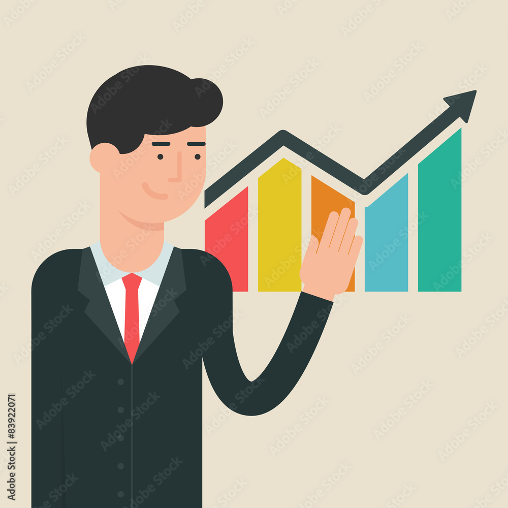 Vector illustration of a businessman presentation, flat style Vector illustration of a businessman presentation, flat style