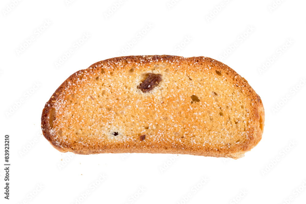 Rusk with raisins and sugar isolated on a white background Rusk with raisins and sugar isolated on a white background