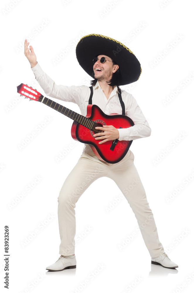 Mexican guitar player isolated on white Mexican guitar player isolated on white