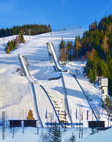 Ski jumping inrun in an world class sports center photo