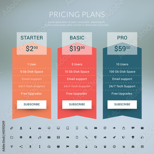 Vector Pricing Table in Flat Design Style for Websites