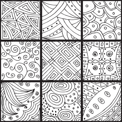 Seamless black and white pattern in a zentangle style, handmade photo