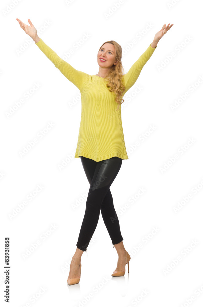 Pretty young woman in yellow blouse isolated on white Pretty young woman in yellow blouse isolated on white