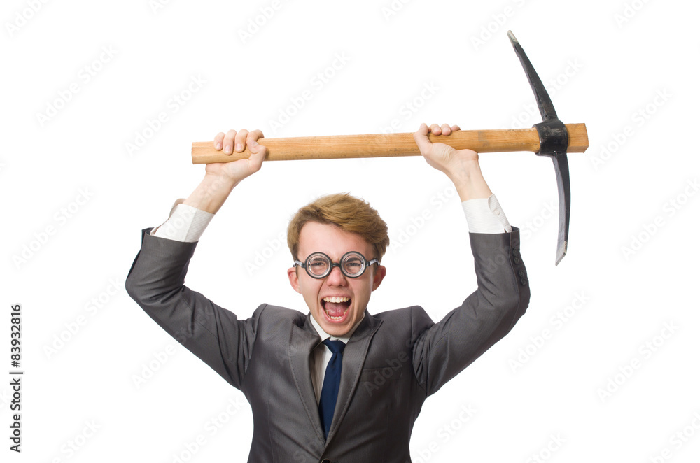Young businessman with weapon isolated on white Young businessman with weapon isolated on white