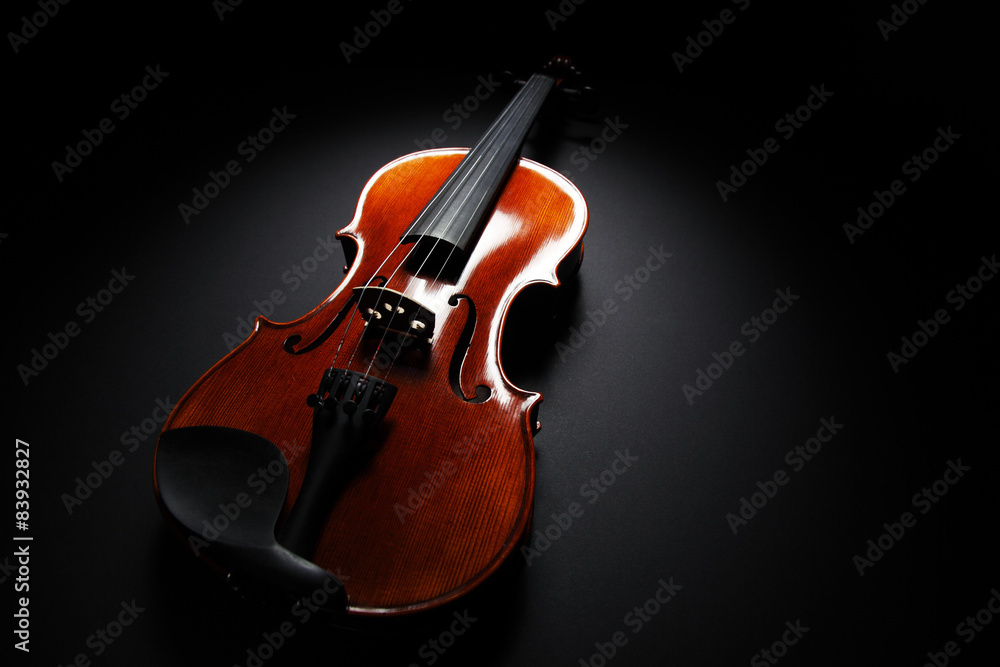 Image of violin music instrument on black background