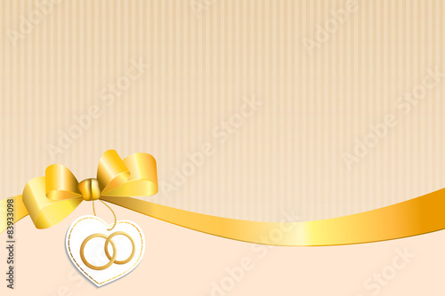 Background beige strips white yellow bow heart wedding gold ring