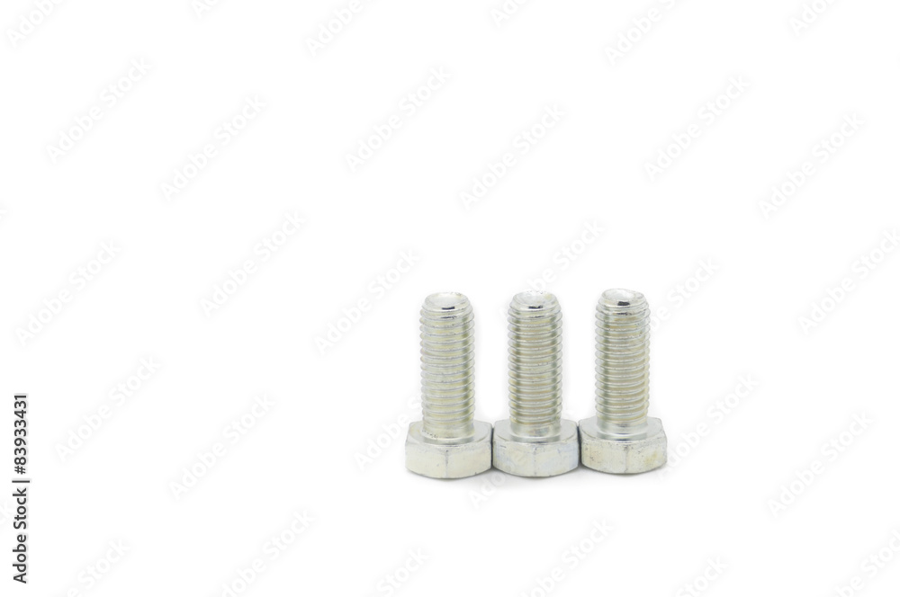 three metal bolts on white background three metal bolts on white background