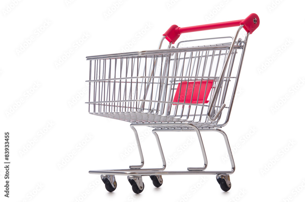 Shopping supermarket trolley isolated on the white