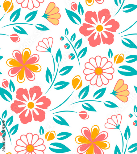 Seamless flower pattern on white background. Ukrainian style © MarySan