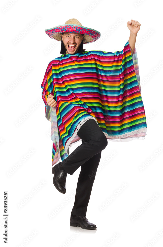 Handsome man in vivid poncho isolated on white Handsome man in vivid poncho isolated on white