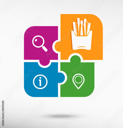 Fried potatoes icon on colorful jigsaw puzzle