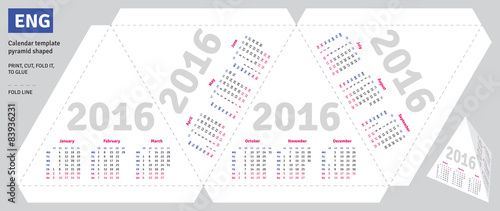 Template english calendar 2016 pyramid shaped