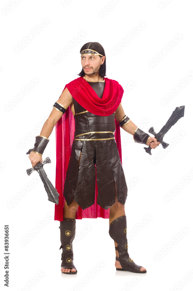 Gladiator holding sword isolated on white Gladiator holding sword isolated on white