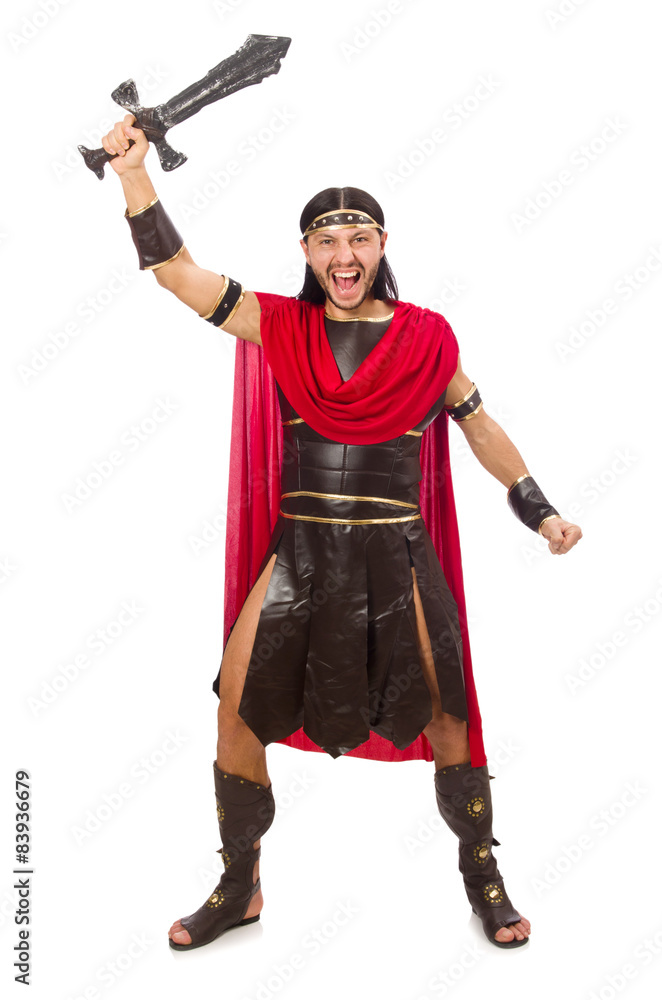 Gladiator holding sword isolated on white Gladiator holding sword isolated on white