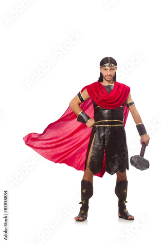 Gladiator with hammer isolated on white