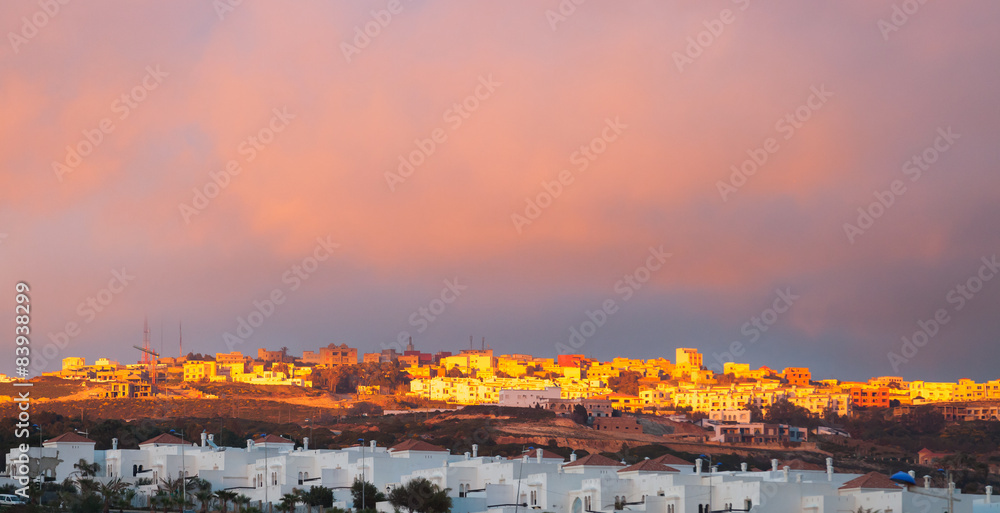 Bright sunset landscape, Tangier, Morocco