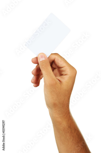 Hand holding a business card